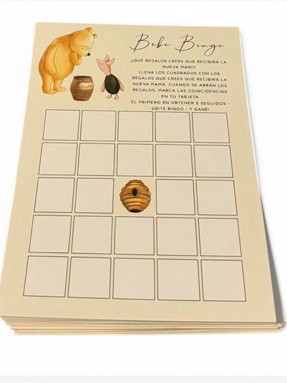Disney’s Winnie the Pooh Bebe Bingo Cards(50 cards in Spanish)
